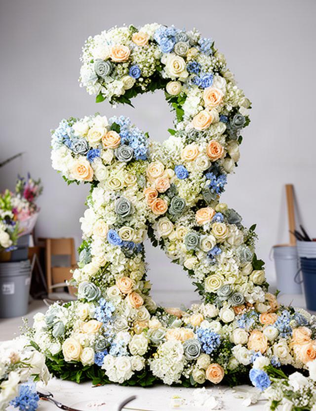 Large floral tribute shaped around a much-loved hobby, photographed in a bright flower studio